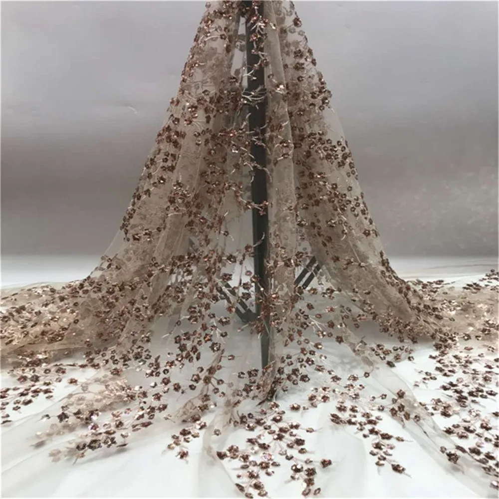 Небесно-голубая африканская кружевная ткань с 3d блестками 2020 золотистая