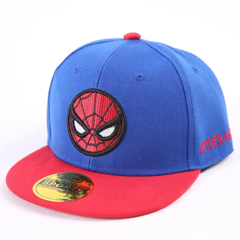 Кепка Человек-Паук Мальчик Snapback ребенок плоский Bill хип хоп шляпа супергерой вышитый Регулируемый комический дышащий Открытый аксессуар - Цвет: blue