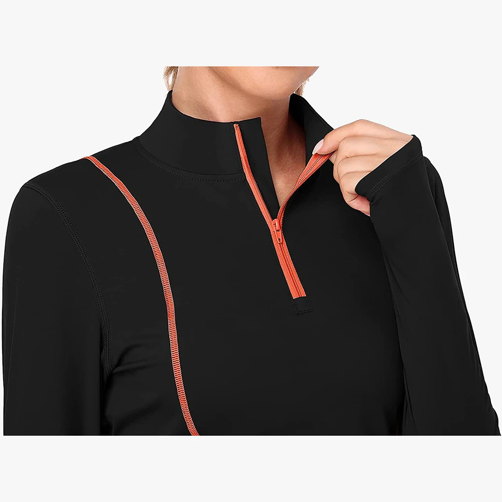 Attraco Women's Long Sleeve Workout Tops Zip Thumb Hole Athletic Running Sweatshirt Rash Guard Pullover