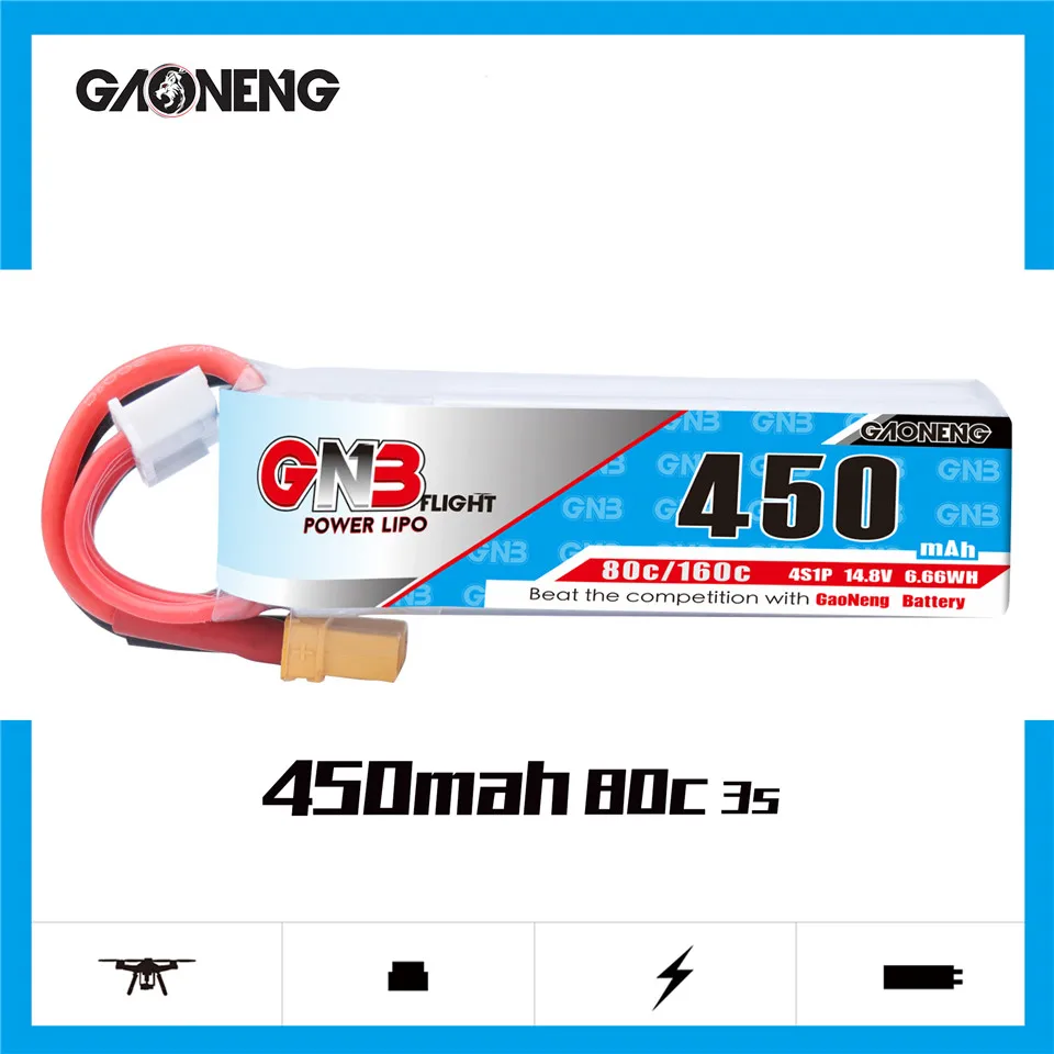 GAONENG GNB 450mAh Lipo 4S 14 8 V 80C XT30 Plug Connector литиевая батарея для RC FPV Racing Drone Tinywhoop запасные