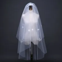 White Ivory Two Layers Bridal Veils Applique Short Women Wedding Veils With Comb