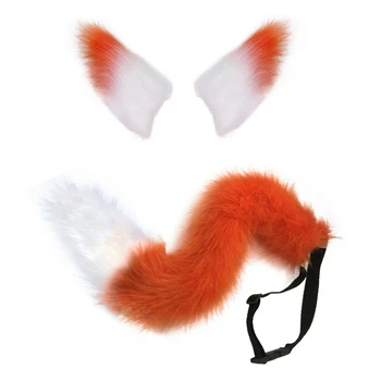 

Hot New 65cm Faux Fur Children's Day fox Ear Tail Cosplay Halloween Party Costume Props