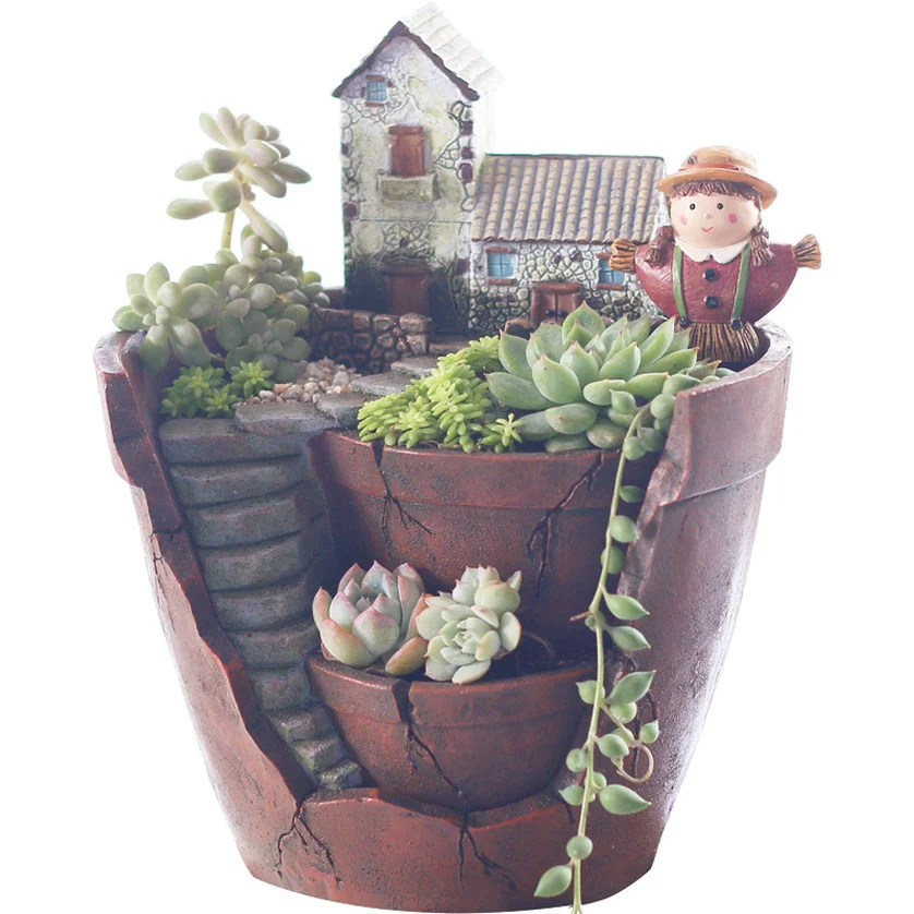 1pcs Cute & Beautiful Colorful Air Garden Pots Gardening Resin Flower Pots Building Style Gardening Pots 2019 Good Quality