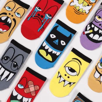 

Novelty Ankle Socks Men and Women Korean Style Creative Graffiti Funny Cartoon Horrible Face Design Harajuku Sox