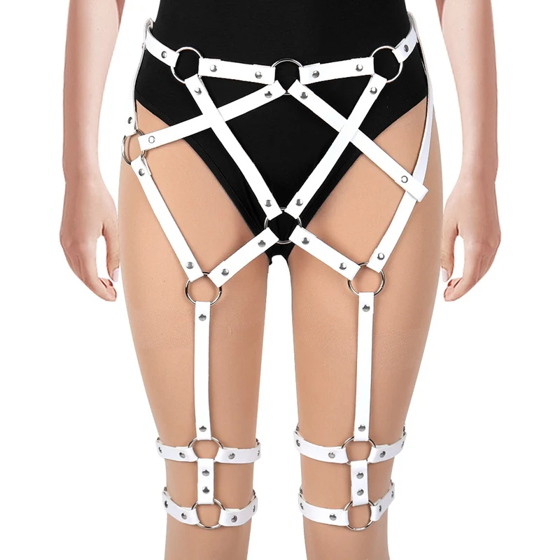 Red Garter Belt Harness Leather Women High Waist Cage Stockings Suspender Tops Goth Sexy Hollow Out Adjust Party Festival Wear