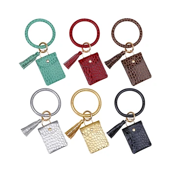 

New Fashion Women Stone Pattern Card Bag PU Leather Coin Purse Keychain Wallet Tassel Bracelet Pendant Jewelry