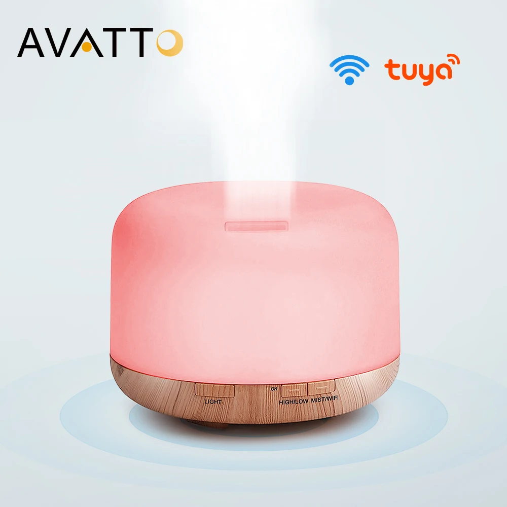 AVATTO Tuya WiFi Smart Humidifier Essential Aroma Oil Diffuser Ultrasonic 500ml Wood Grain Air Mist Maker LED Light | Электроника
