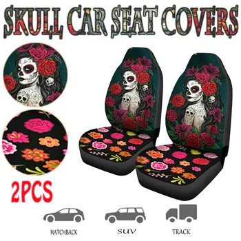 

Red skul Female Style Universal Car Front Seat Cover Interior Decor Printing Fashion Patterns Auto full Cushion Fit For All Cars