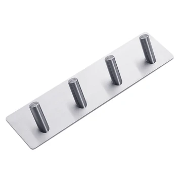 

Durable Silver Stainless Steel Self Adhesive Home Kitchen Wall Door Stick Holder Oblique Shaped 2/4 Hooks Hanger