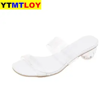 

2020 New Clear Heels Slippers Women Sandals Summer Transparent Shoes Square High Heels Pumps Outdoor Beach Walking Sandals
