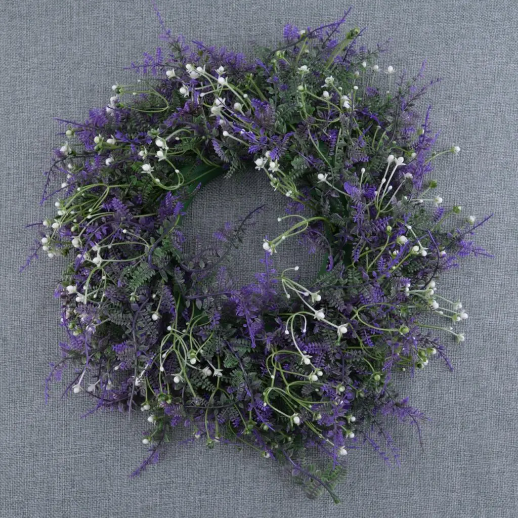 1X Artificial Lavender Wall Hanging Wreath Garland Front Door Flower Spring 30cm 