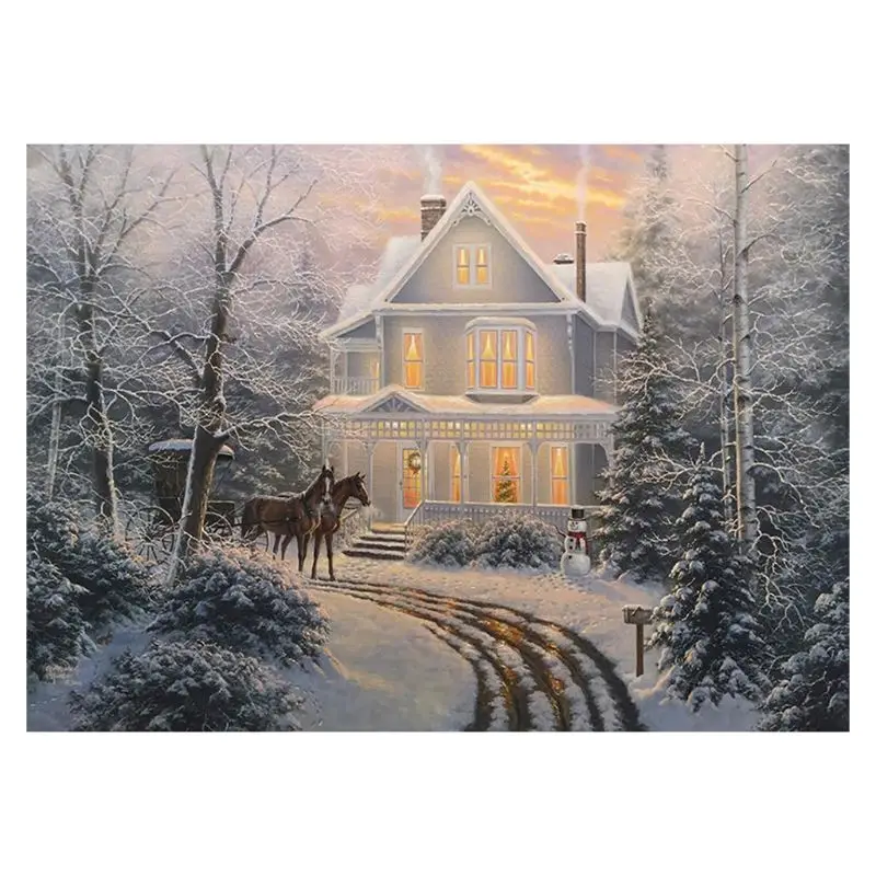 

Beautiful snow scene 5D round Shaped Diamond Painting Needlework Rhinestone Crystal Cross Craft Stitch Kit - Home Decor Craft