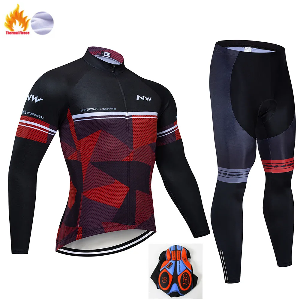 Winter Cycling Suit Pro Team NW велосипедная майка 9D комплект с нагрудником MTB Униформа велосипедная одежда мужская зимняя теплая флисовая велосипедная Одежда для велоспорта - Цвет: Winter Cycling Suit