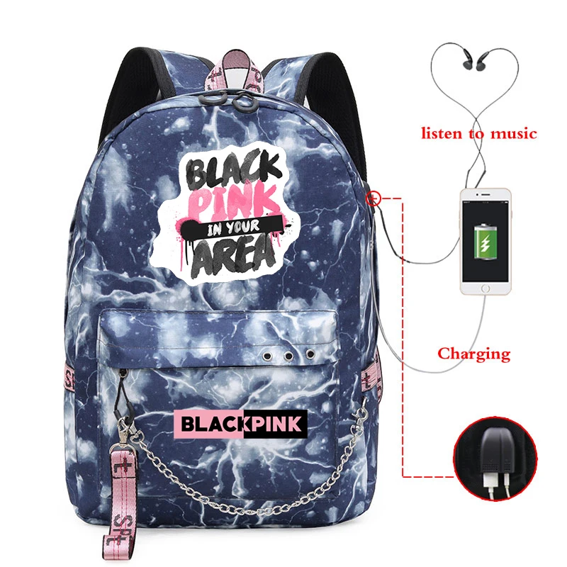 Backpack 16 Новинка, школьные сумки для девочек, Kpop, черный, розовый, розовый, Лиза, рюкзак для женщин, зарядка через usb, рюкзак для ноутбука, дорожный рюкзак, Sac A Dos Femme - Цвет: Backpack 16