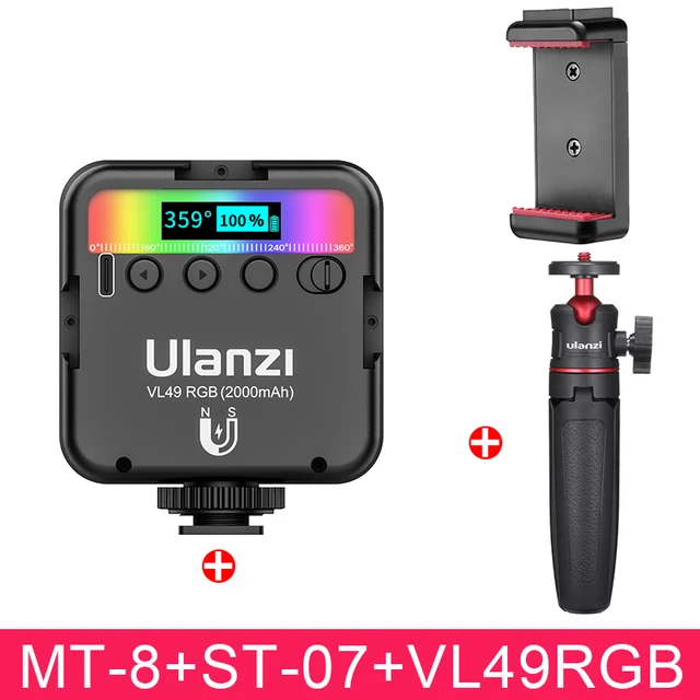 Ulanzi VL49 RGB Video Lights Mini LED Camera Light 2000mAh Rechargable LED Panel Lamp Photo Video Lighting  for Youtube Tik tok Tripod Kit