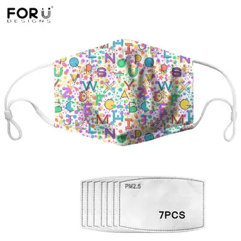 

FORUDESIGNS Cartoon English Alphabet Pattern Kids Anti-dust Mask Reusable Breathable Students Anti Haze Mask Non-disposable Mask