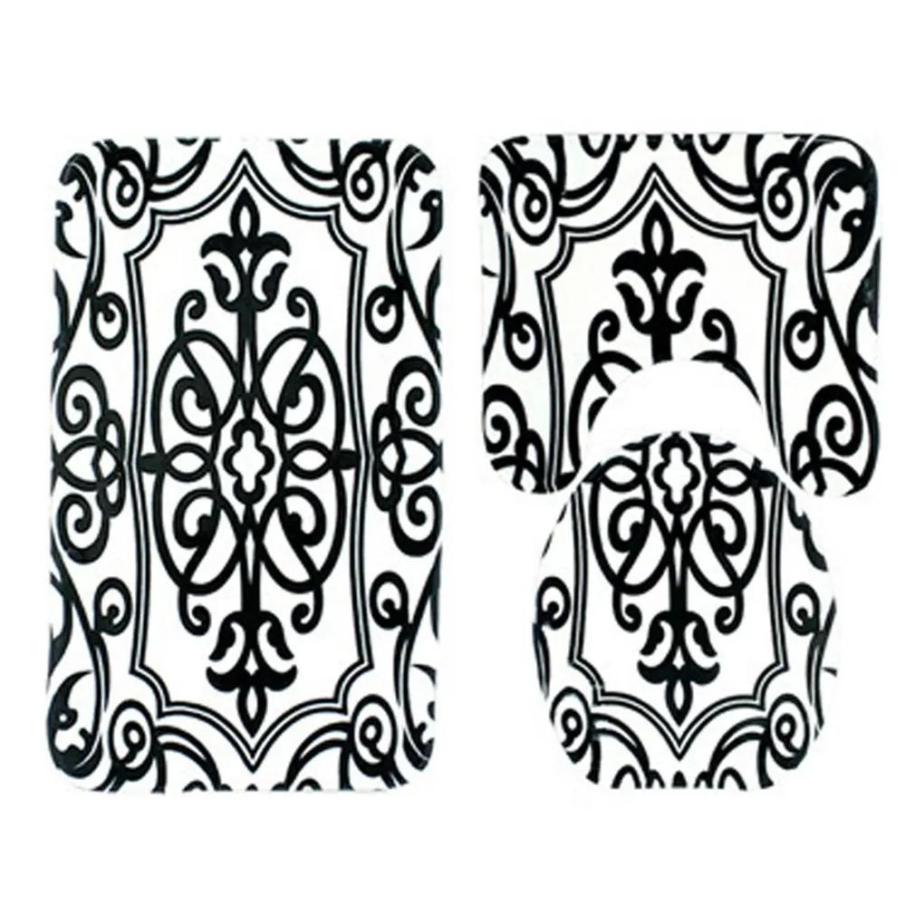 3PCS/SET Modern Design Bathroom Bath Mat Set Toilet Rugs Flannel Anti-Slip Carpets Home Lid Cover Floor Mats |