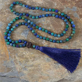 

108 Beads Mala Tassel Necklace Wooden Lotus Women 8mm Natural Stone Knotted Yoga Meditation Necklaces Handmade Jewelry Dropship