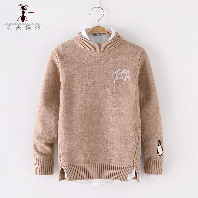 

2019 Autumn And Winter Children plus Velvet Sweater Thick Boys' Sweater Pullover C Class Non-Child Casual Cotton Knitwear 3192