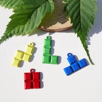 

10pcs Spray paint Tetris Game Enamel Charms Metal Pendants DIY Jewelry Making Material Craft Ornament Earring Bracelet Decor