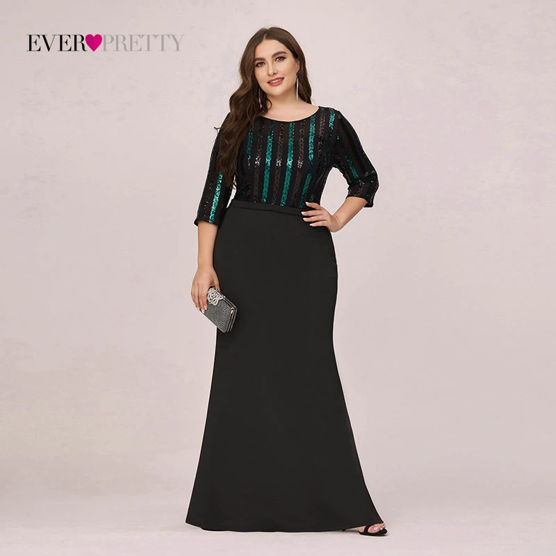 

Evening Dresses Long Ever Pretty Elegant Round Neck Long Sleeve Plus Size Fishtail Evening Dress With Sequin Vestidos Formales