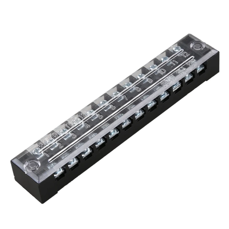 5 Pcs 600V 15A 12 Positions 12P Dual Rows Covered Barrier Screw Terminal Block