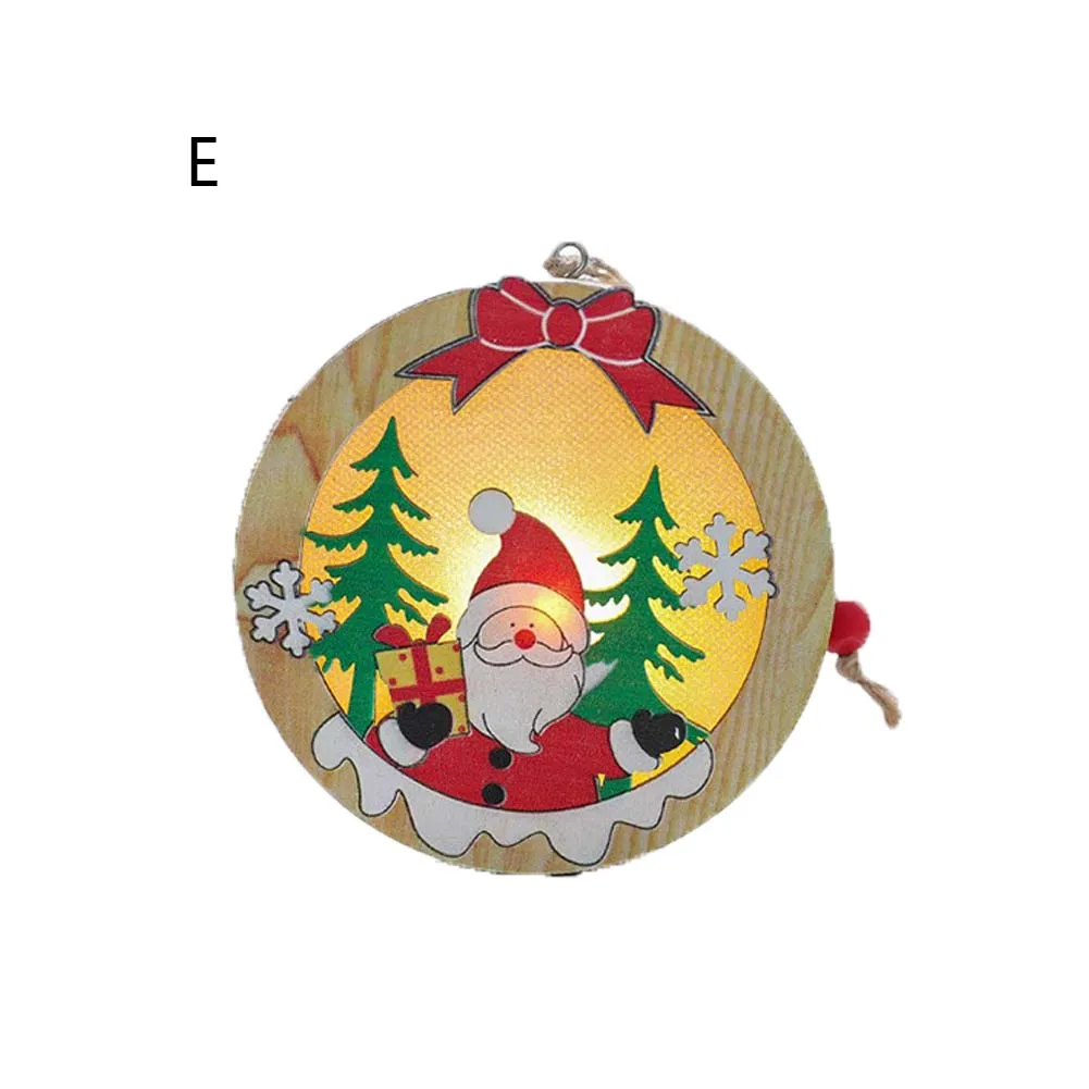 Деревянные украшения, подвесной светильник, подходит для украшения рождественской елки, светодиодный светильник, Санта-олень, корзина, светящаяся кнопка для декора, батарея - Цвет: E