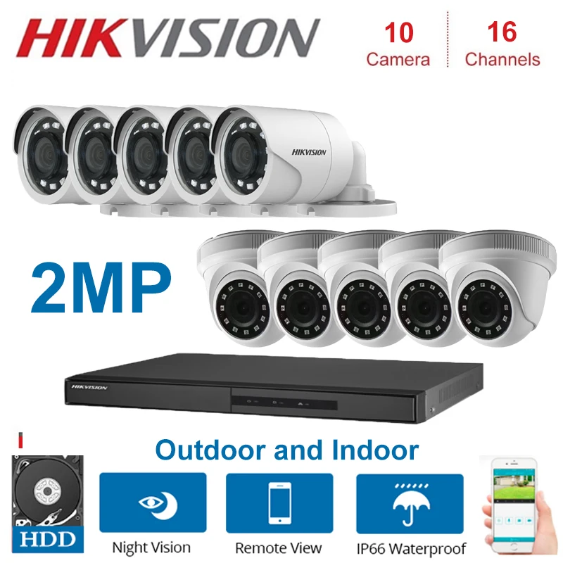 Гибридный видеорегистратор HIKVISION 16 каналов 2 МП купольная и наружная камера