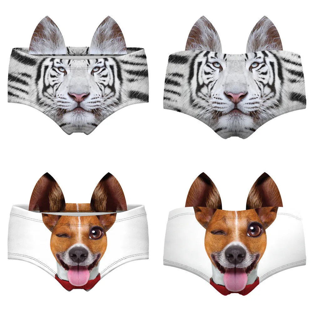 Лидер продаж, нижнее белье с 3D принтом животных, кошек, собак, тигра, лисы, леопарда, женские розовые сексуальные трусики, трусы, нижнее белье