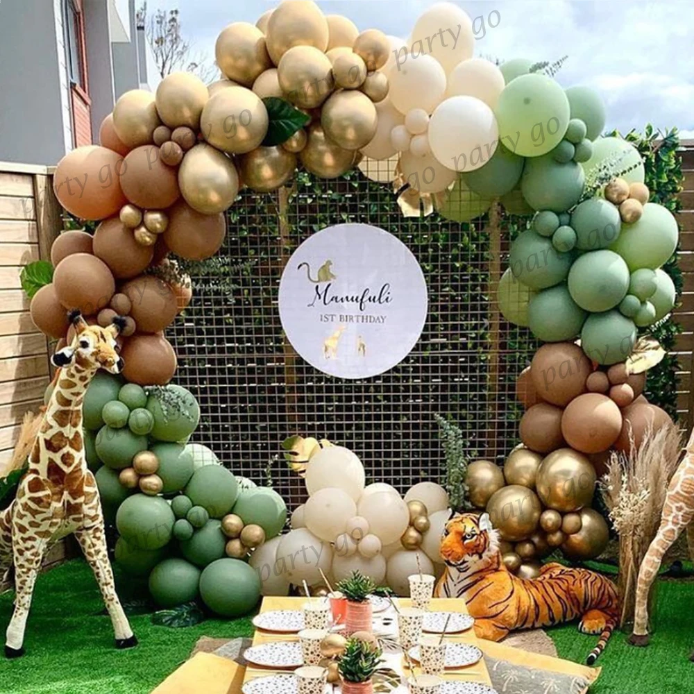 147pcs Retro Bean Green Avocado Latex Balloons Garland Metallic Gold Globos Jungle Theme Baby Shower Kids Birthday Party Decor