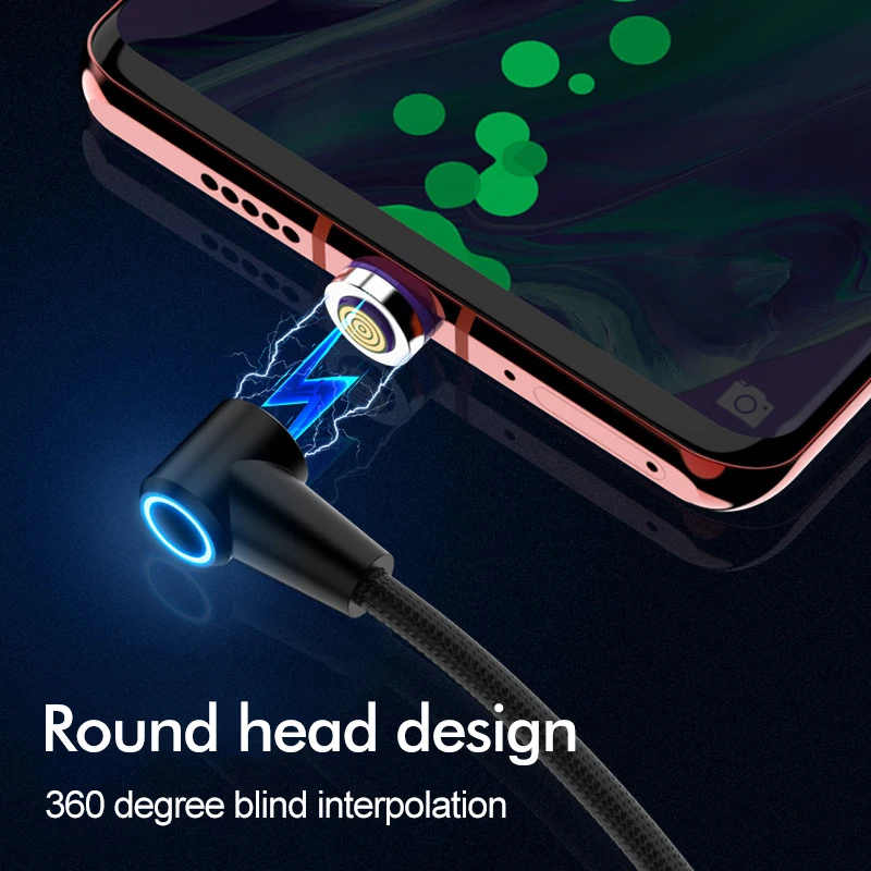 ROCK 5A Магнитный кабель Micro usb type C адаптер Шнур 90 градусов локоть быстрое зарядное устройство светильник ing светодиодный светильник для передачи данных для iPhone samsung