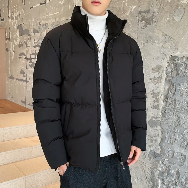 Мужская Повседневная зимняя однотонная теплая куртка на молнии с длинным рукавом, верхняя одежда, мужская Повседневная ветровка высокого качества, GA496 - Color: Black
