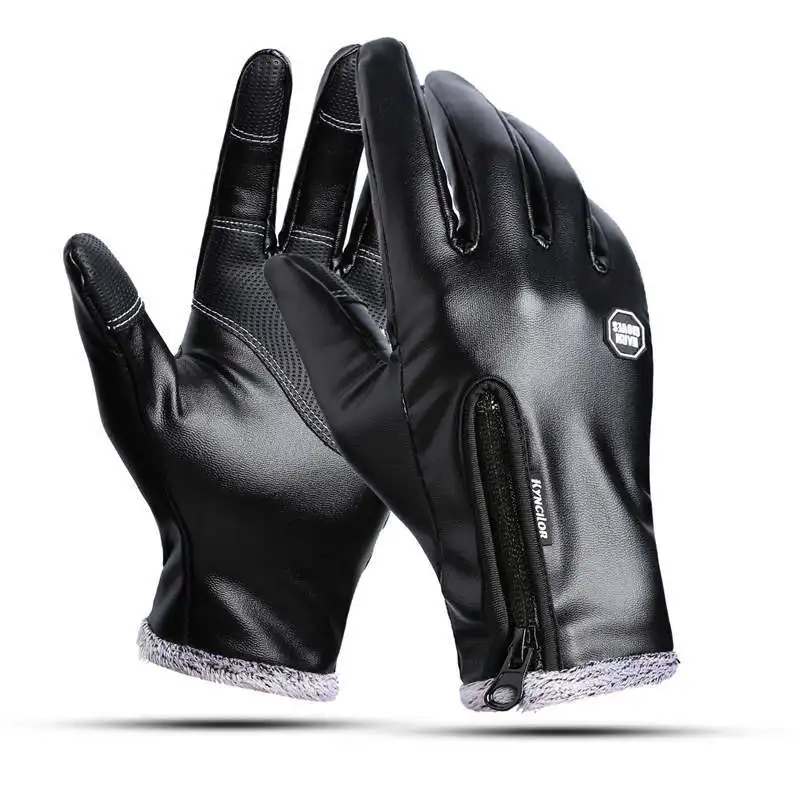 Мужские модные зимние черные Искусственные кожаные перчатки с сенсорным экраном теплые варежки перчатки для вождения для мужчин