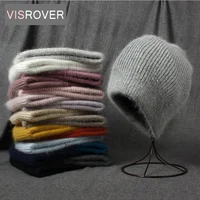VISROVER Rabbit Cashmere unisex Woman Winter Hat With Lurex&Sequin Autumn Beanies Cashmere Woman Warm Rabbit Fur Skullies 1