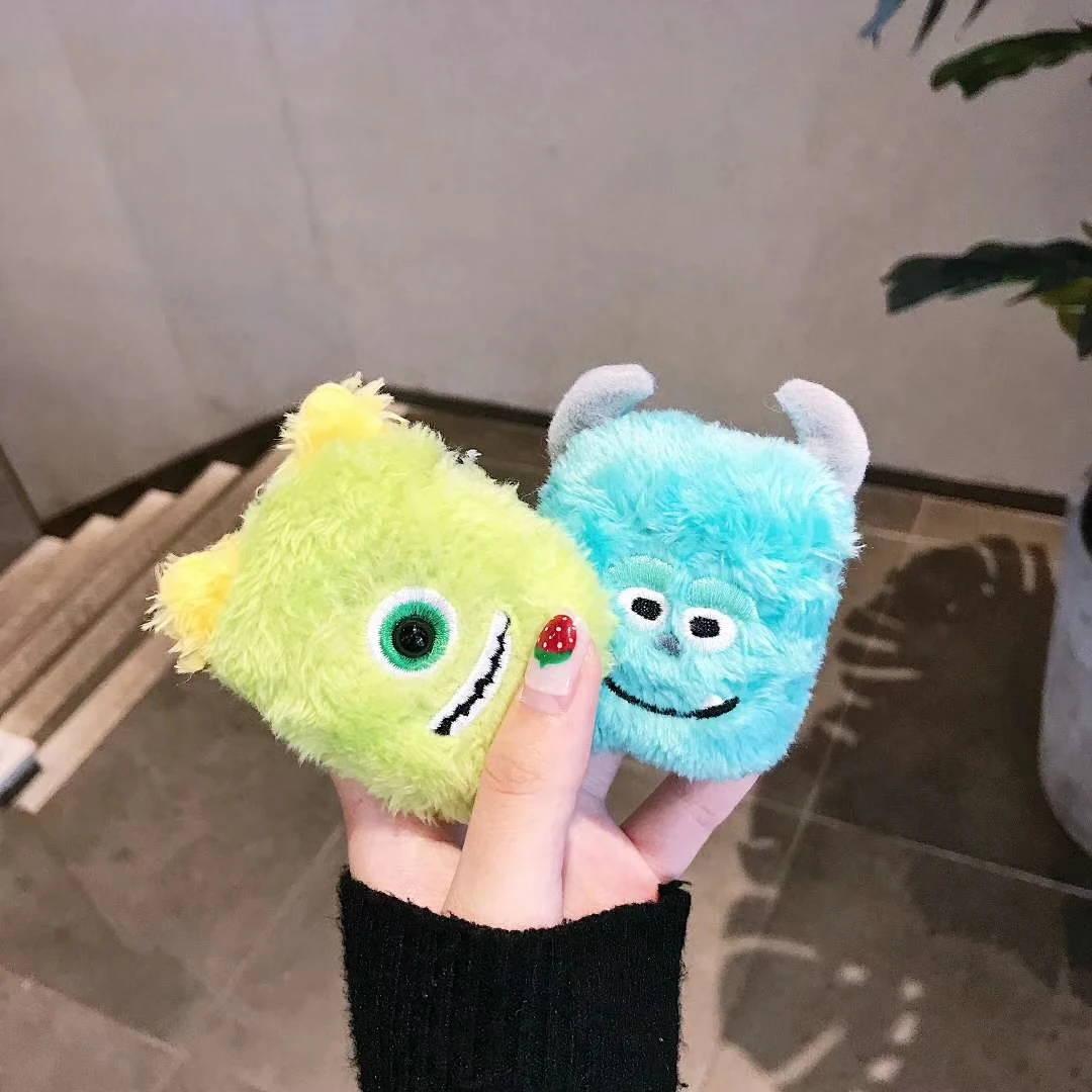 Luxury 3D Cute Cartoon Mike Sulley Embroidered Plush Silicone Bluetooth Earphone Case for AirPods 1 2 Cover Funda Gift | Мобильные