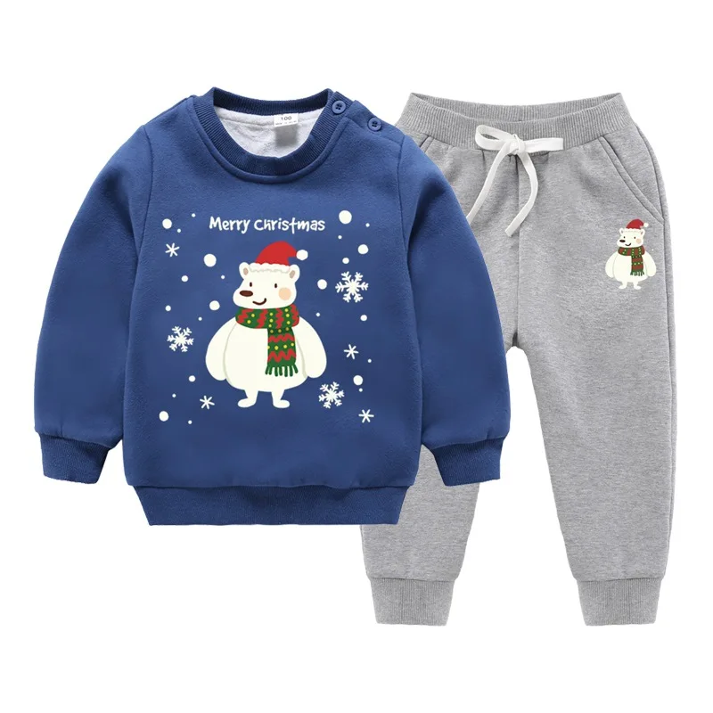 

Children plus Velvet Snowman Bear Double Layer Velvet Pullover Hoody Winter New Style Big Boy Hoodie Double Layer Thick Sweater