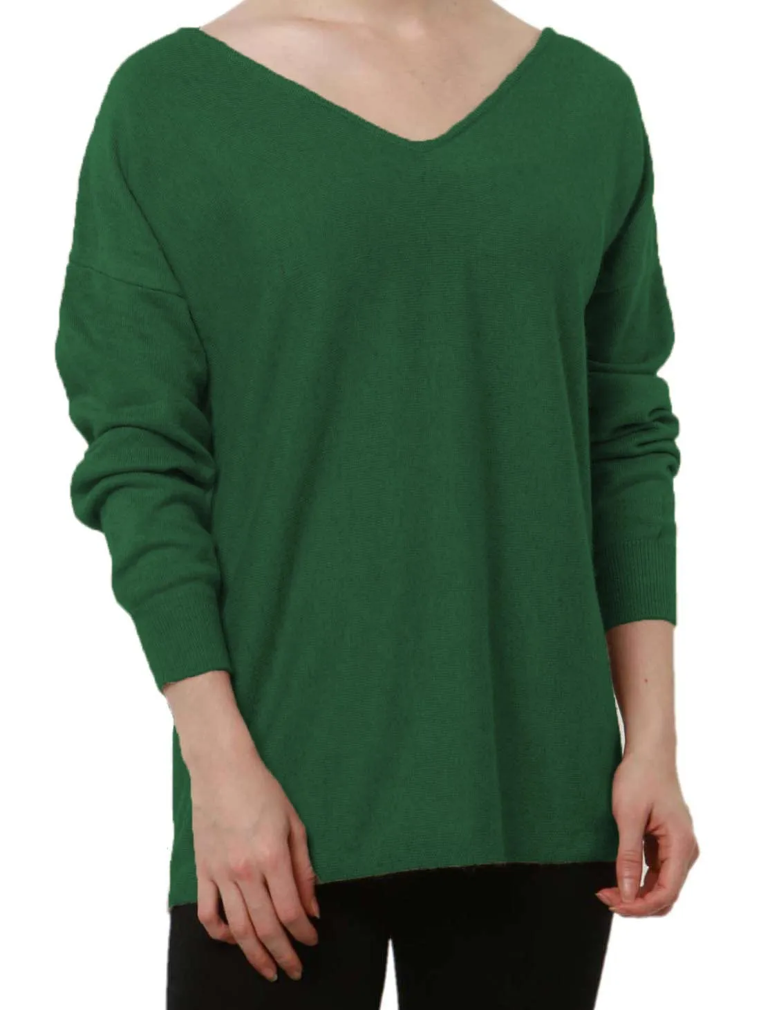 Женский свитер из чистого кашемира, женский свободный вязаный пуловер с v-образным вырезом и длинным рукавом, шерстяные топы больших размеров - Цвет: green