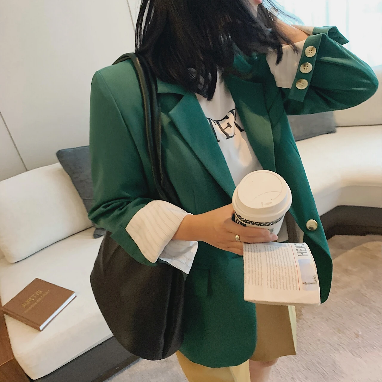 2023 Women Jacket Blazer Dress Trouser Suit With Shorts Coat Clothes Spring Female Green Oversize Outfit Poncho Office New Woman