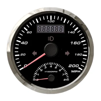 

85mm GPS Speedometer 200 MPH Tachometer 0-8000 RPM with GPS Antenna and Left Right High Beam Over Speed Alarm