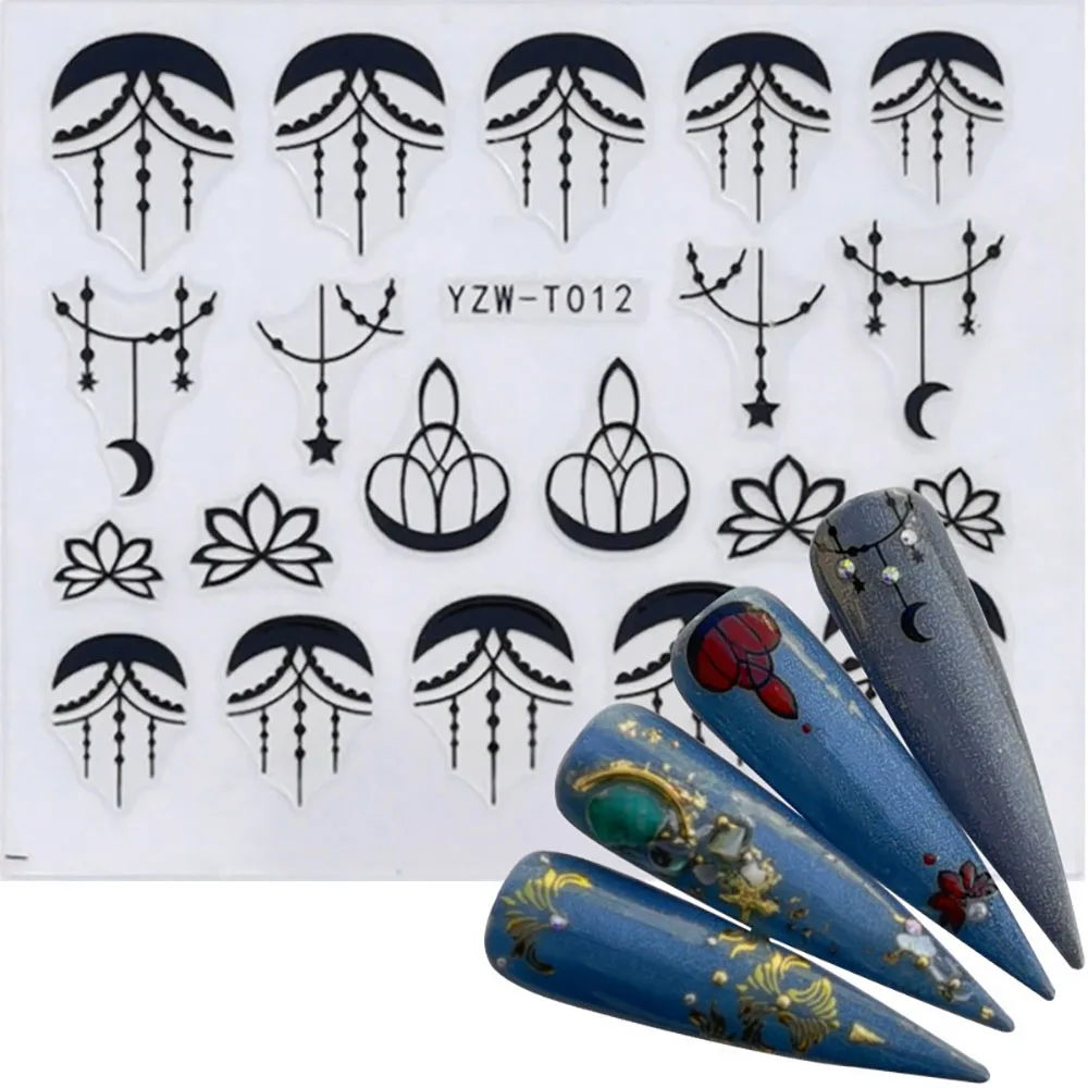 Nail Stickers for Manicure Nail Sticker Sliders For Nails Decal Self-adhesive Nails Figures Transfer Black DIY Accessories