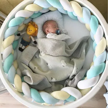 

1M/1.5M Length Four shares Nodic Knotted Newborn Bumper Long Knotted Braid Pillow Baby Bed Bumper in the Crib Infant Room Decor