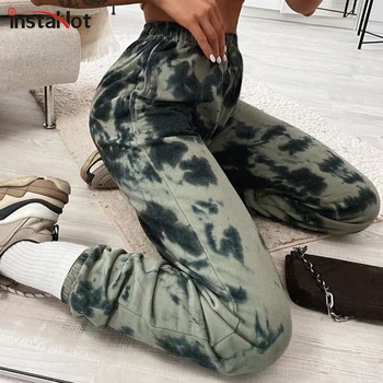 

InstaHot Autumn Women Sweatpant Tie Dye Camouflage Trousers Cargo Pantalones 2020 Casual Streetwear Loose Female Cotton Capris
