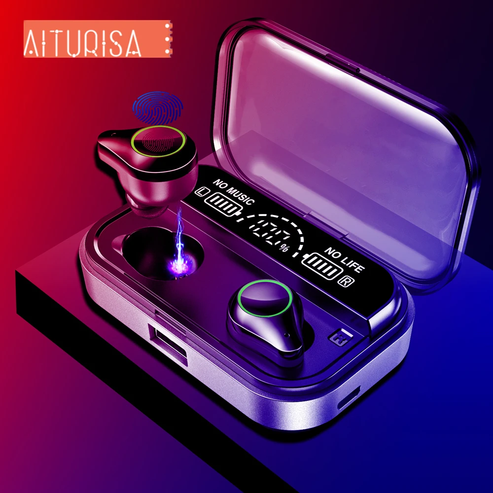 

Bluetooth 5.0 Cold Light Intelligent Digital Display Earphone Wireless Touch Headphone Sports Earbud Waterproof Headset Mic Call