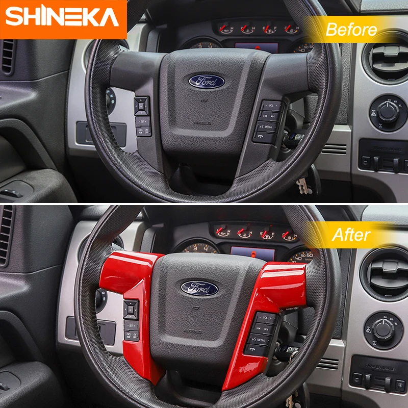 SHINEKA Auto Sticker For Ford F150 Raptor Car Steering Wheel Trim Decor Cover Sticker Accessories For Ford F150 Raptor 2009-2014
