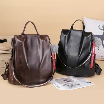 

backpack women black backpack Female bag 2019 Korean bag casual soft leather anti-theft ladies bag travel backpack student bag