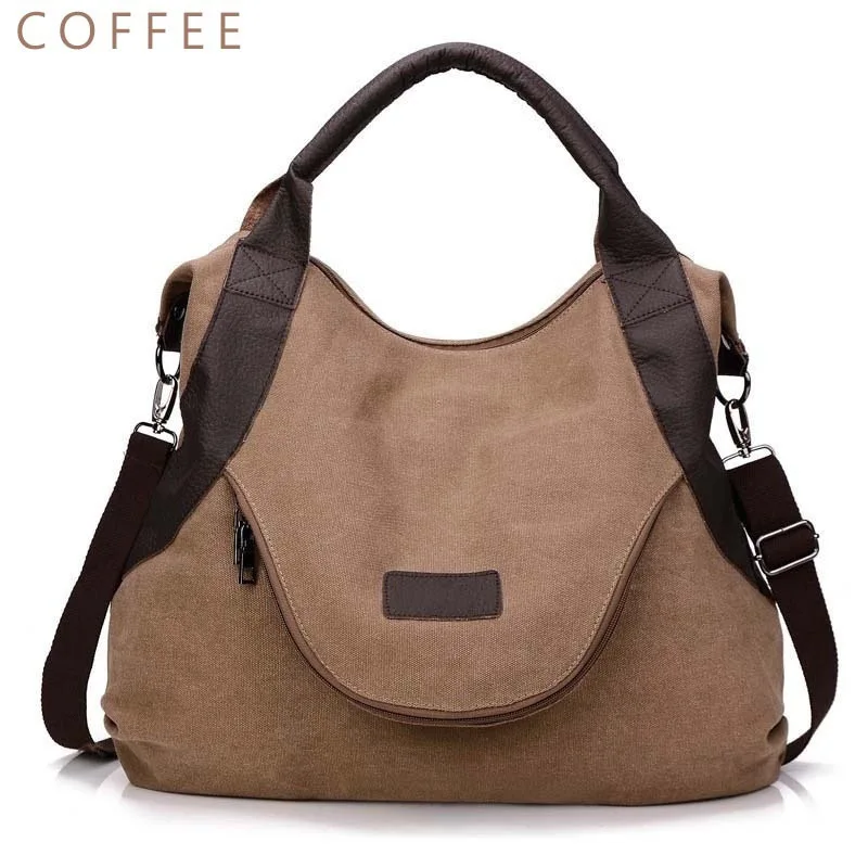 JIULIN бренд большой карман Повседневная сумка женская сумка через плечо сумки холщовые кожаные вместительные сумки для женщин - Цвет: Coffee-large