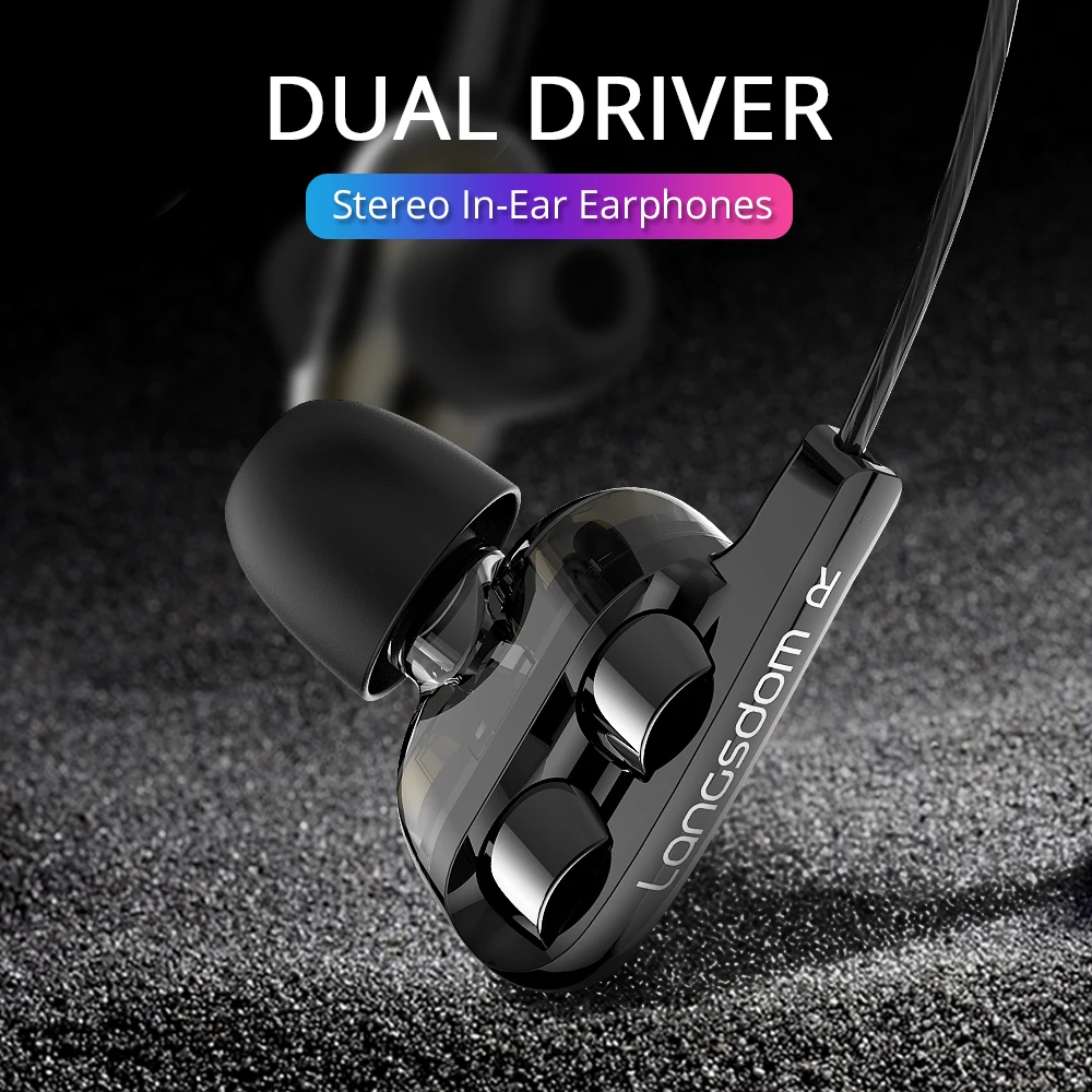 

Langsdom Headphone Game Dual Driver in-ear Earphones with Microphone Noise Canceling HiFi Music Sport Earphone for Huawei xiaomi