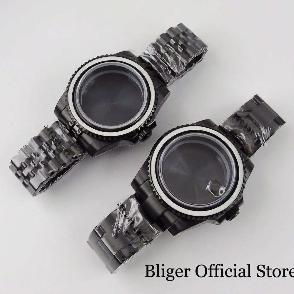 

Black PVD Coated 40mm Watch Case for NH35 NH36 Jubilee/Oyster Strap Folding Clasp Screw Crown Rotating Bezel Sapphire Crystal