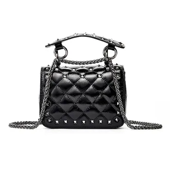 

New riveted women's bag luxury cowhide small square bag chain strap shoulder belt Single Shoulder Messenger small bag women's pa