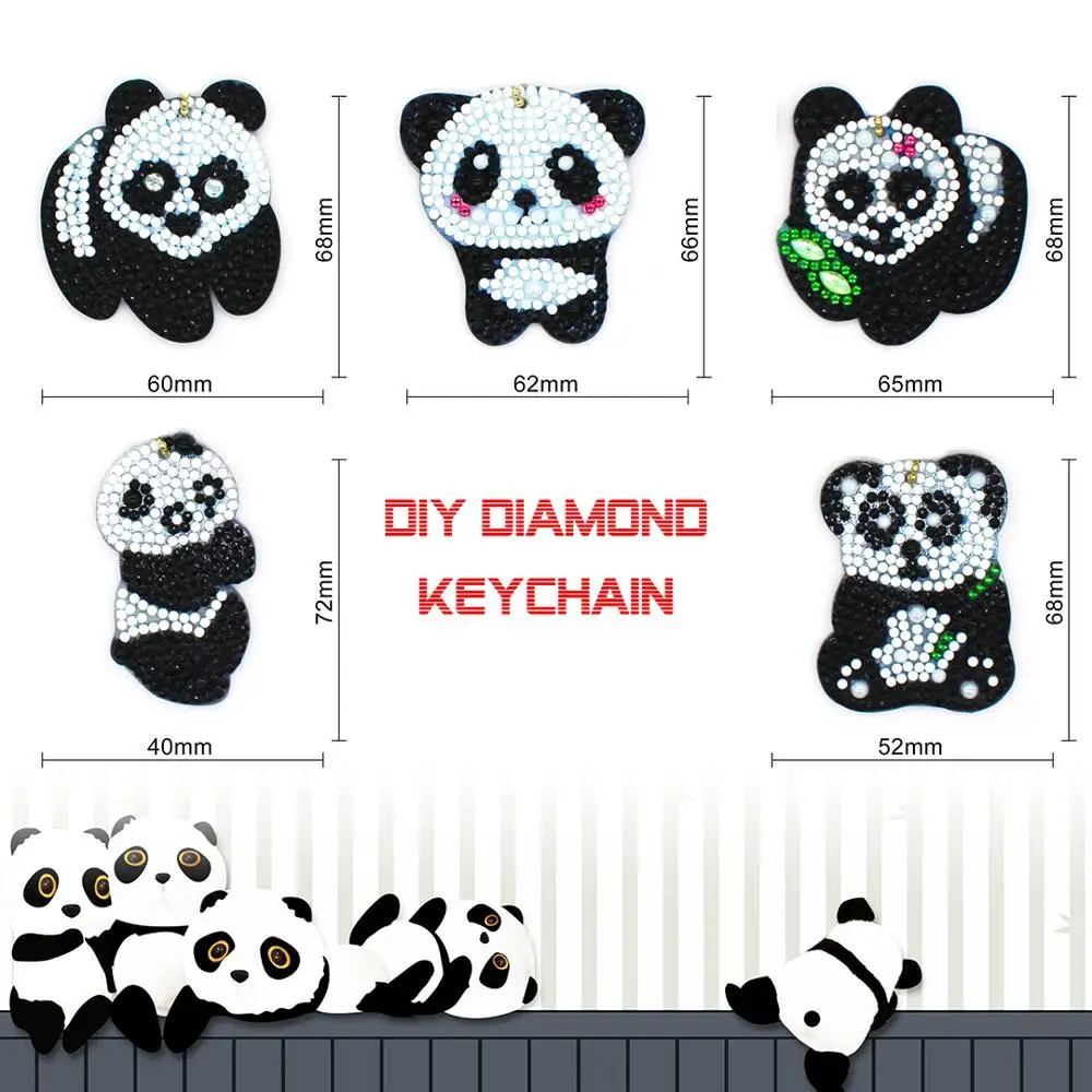 Panda Pattern 5D Diamond Painting Kits Diamond Keychain Mosaic Embroidery Bag Pendant Keyring Ornament Cute Gift For Kid diamond painting diamond keychains